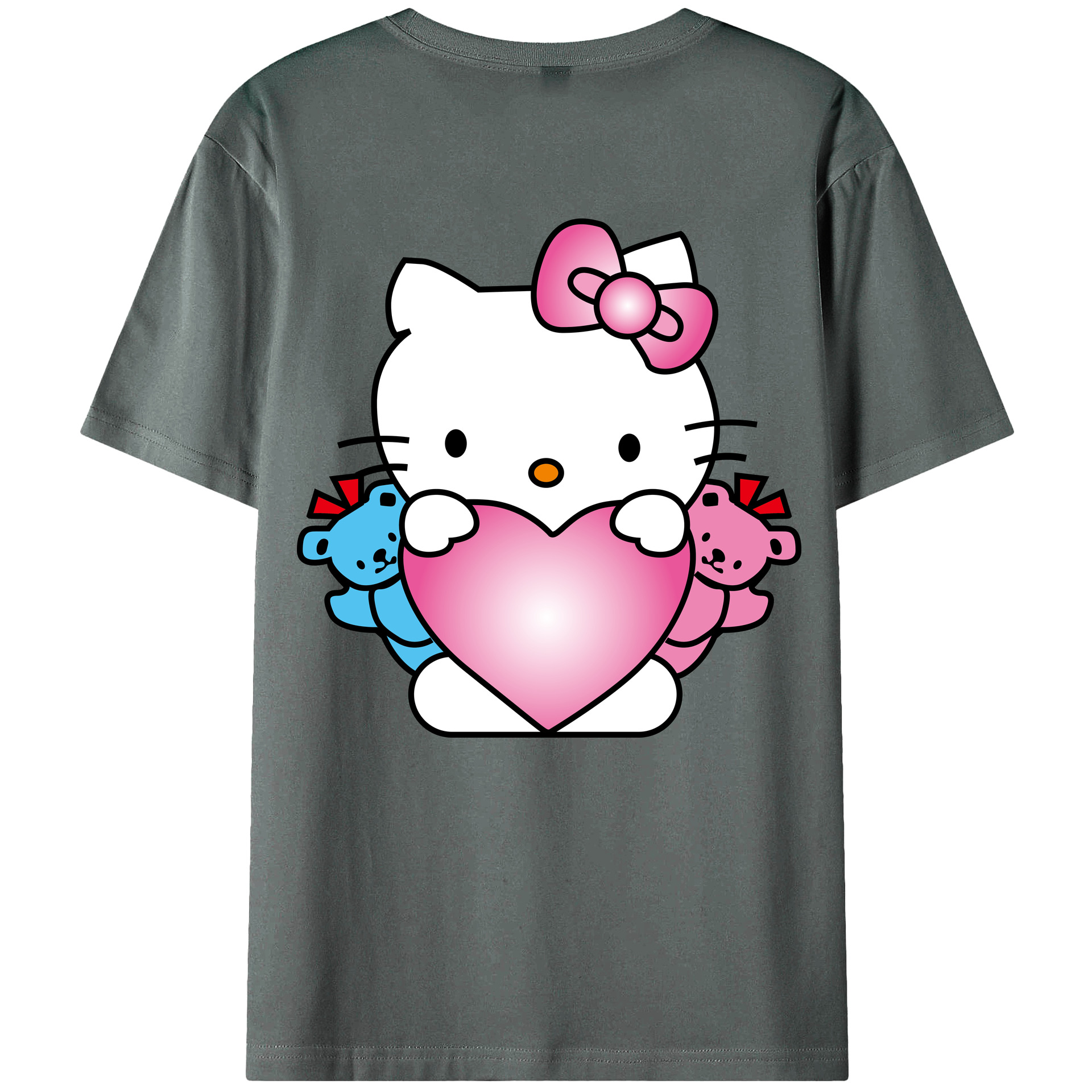 （画像用） Hello Kitty ハローキティ 綿100％ メンズ半袖Tシャツ（バックプリント） 通気性